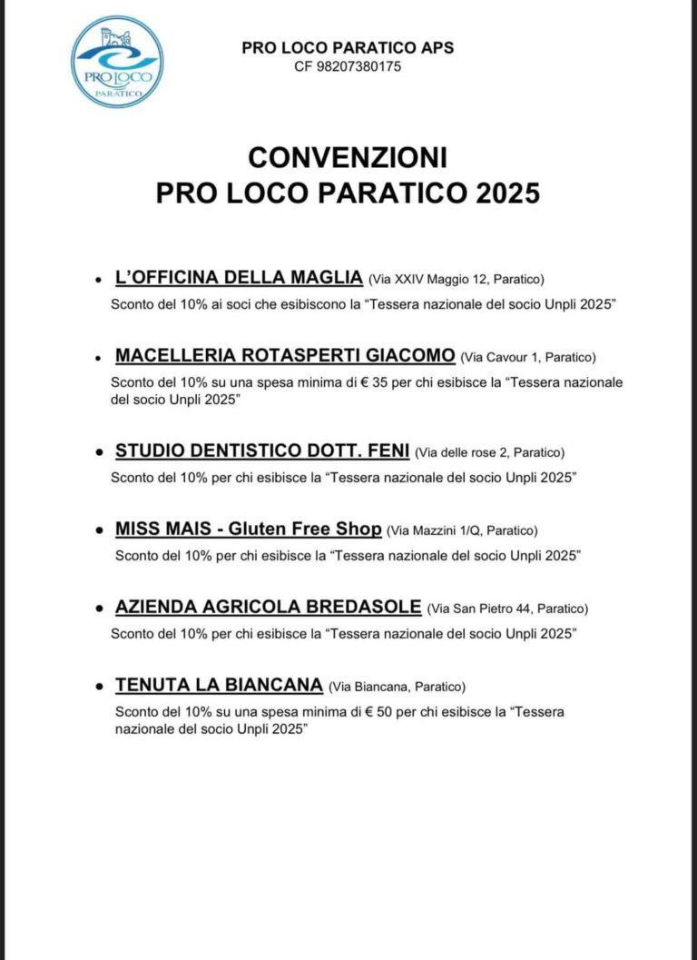 CONVENZIONI PRO LOCO PARATICO